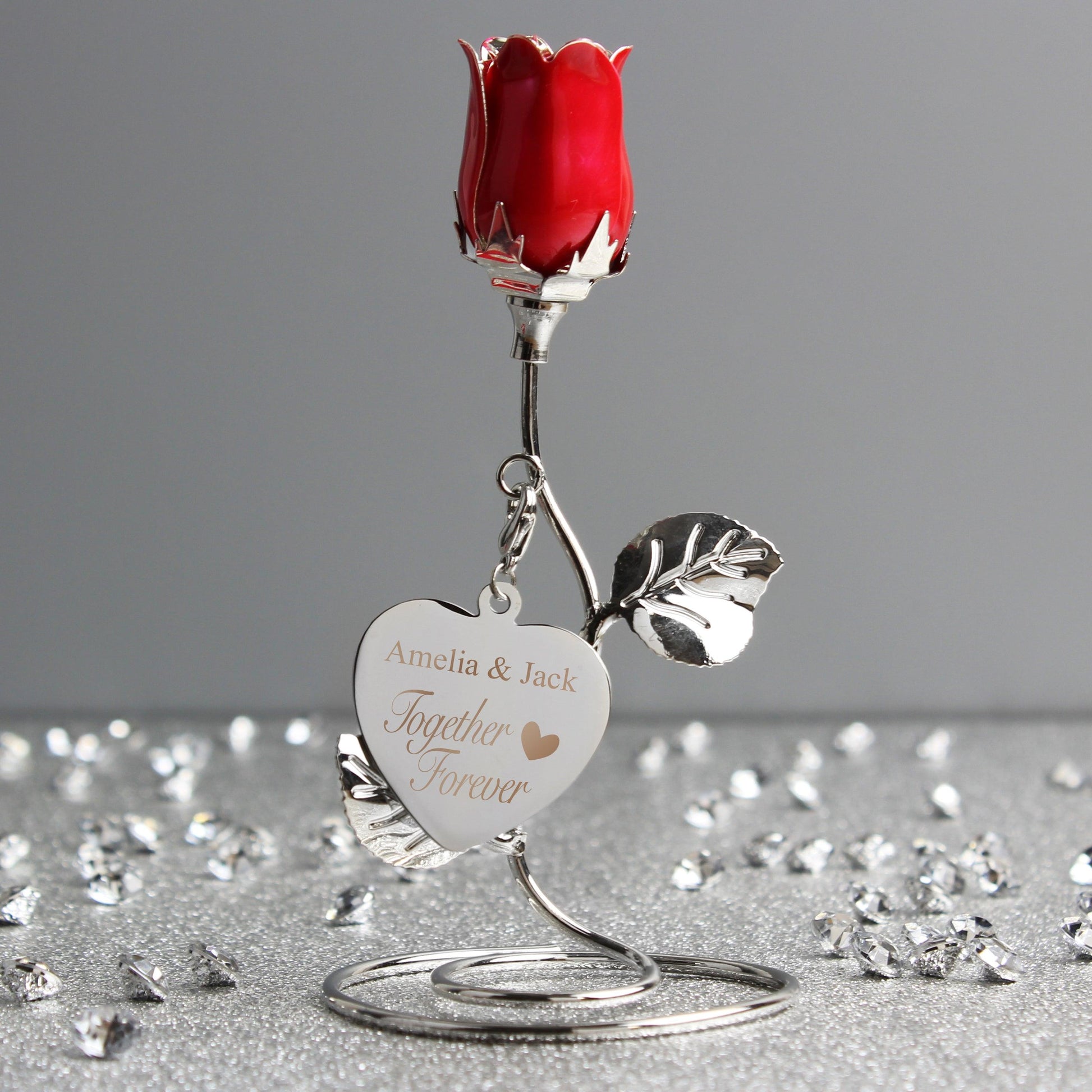 Personalised Together Forever Red Rose Bud Ornament