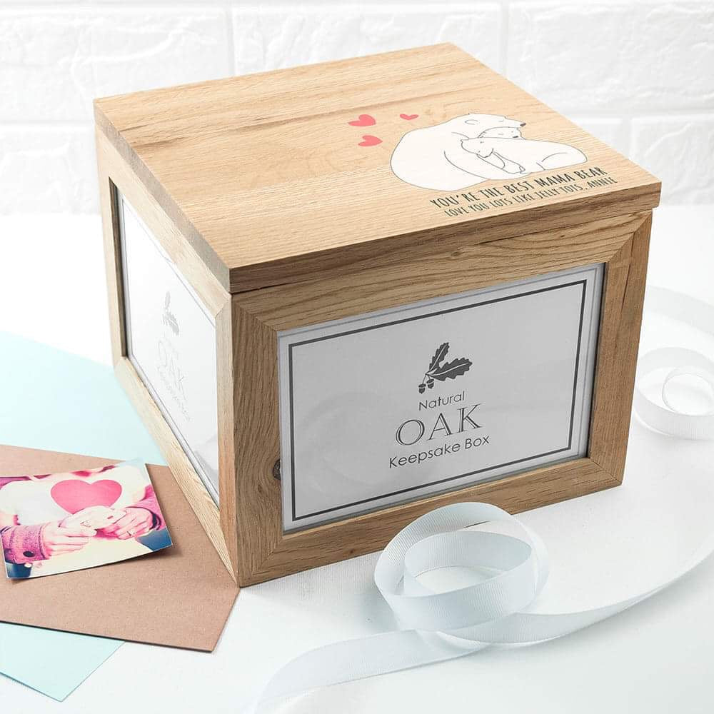 Personalised The Best Mama Bear Large Oak Photo Cube Keepsake Box - Myhappymoments.co.uk