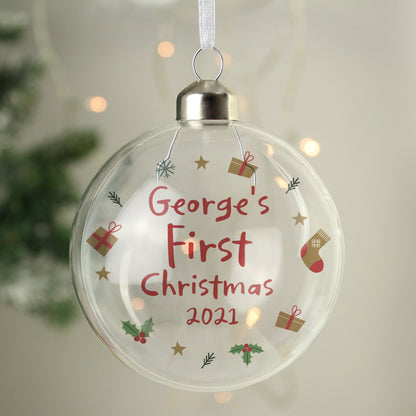 Personalised Baby’s First Christmas Glass Bauble