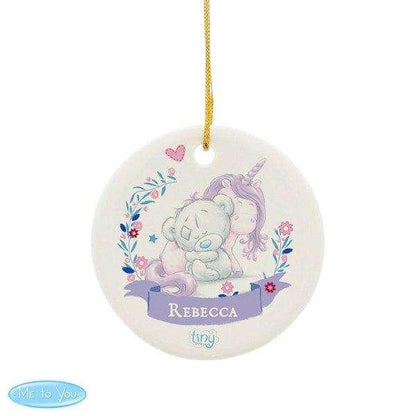 Personalised Tiny Tatty Teddy Unicorn Round Hanging Decoration - Myhappymoments.co.uk