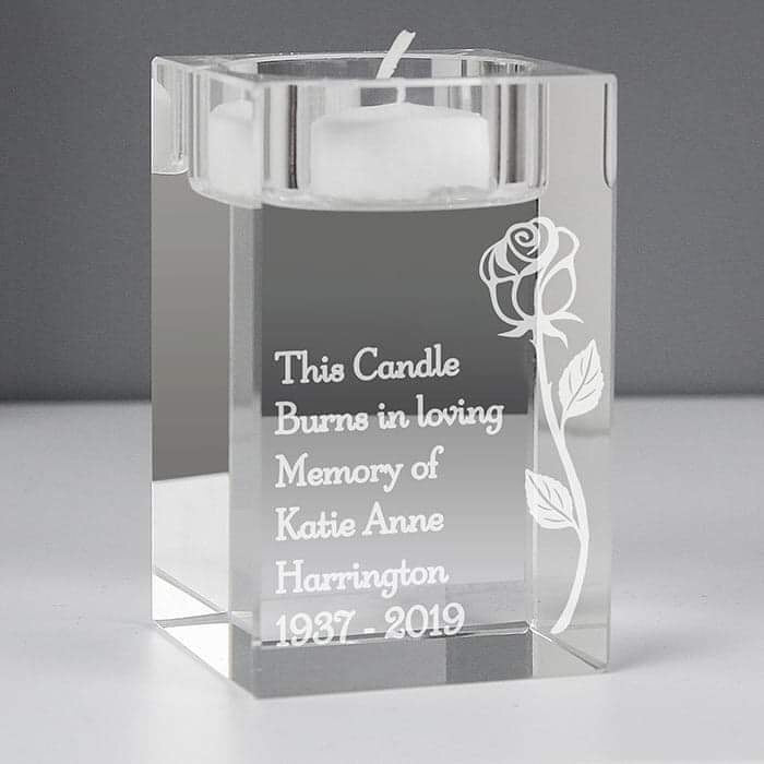 Personalised Rose Glass Tea Light Holder - Myhappymoments.co.uk