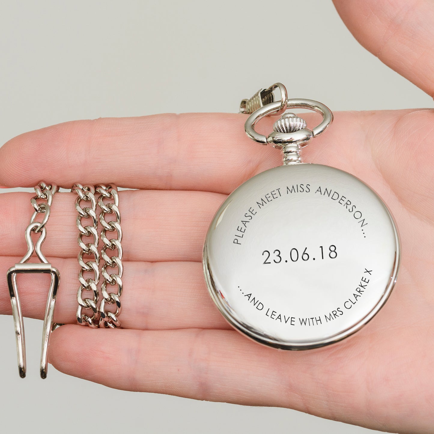 Engraved Groom Pocket Watch - Meet Miss Leave Mrs