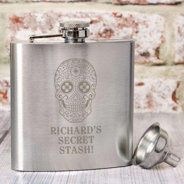 Personalised Sugar Skull Hip Flask - Myhappymoments.co.uk