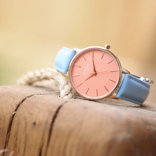 Personalised Ladies Architect Coral Watch With Light Blue Strap