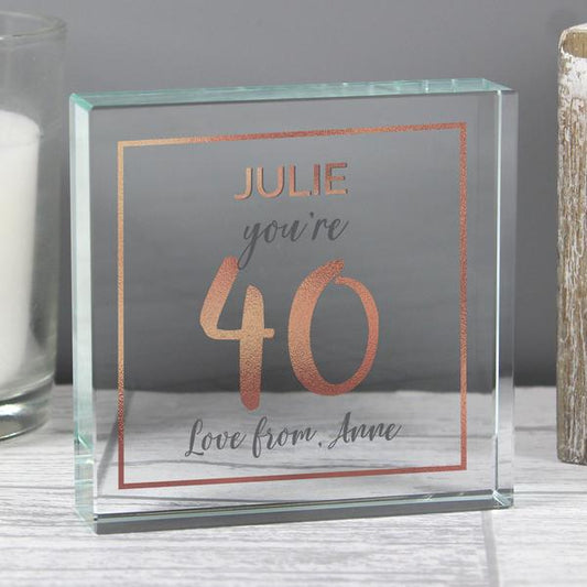 Personalised 40th Birthday Rose Gold Crystal Token - Myhappymoments.co.uk