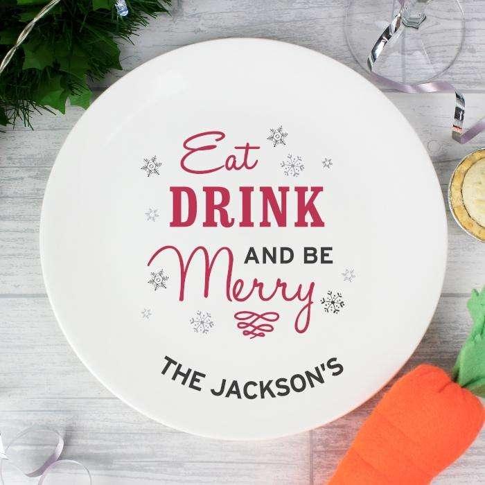 Personalised Eat Drink and Be Merry Christmas Plate - Myhappymoments.co.uk