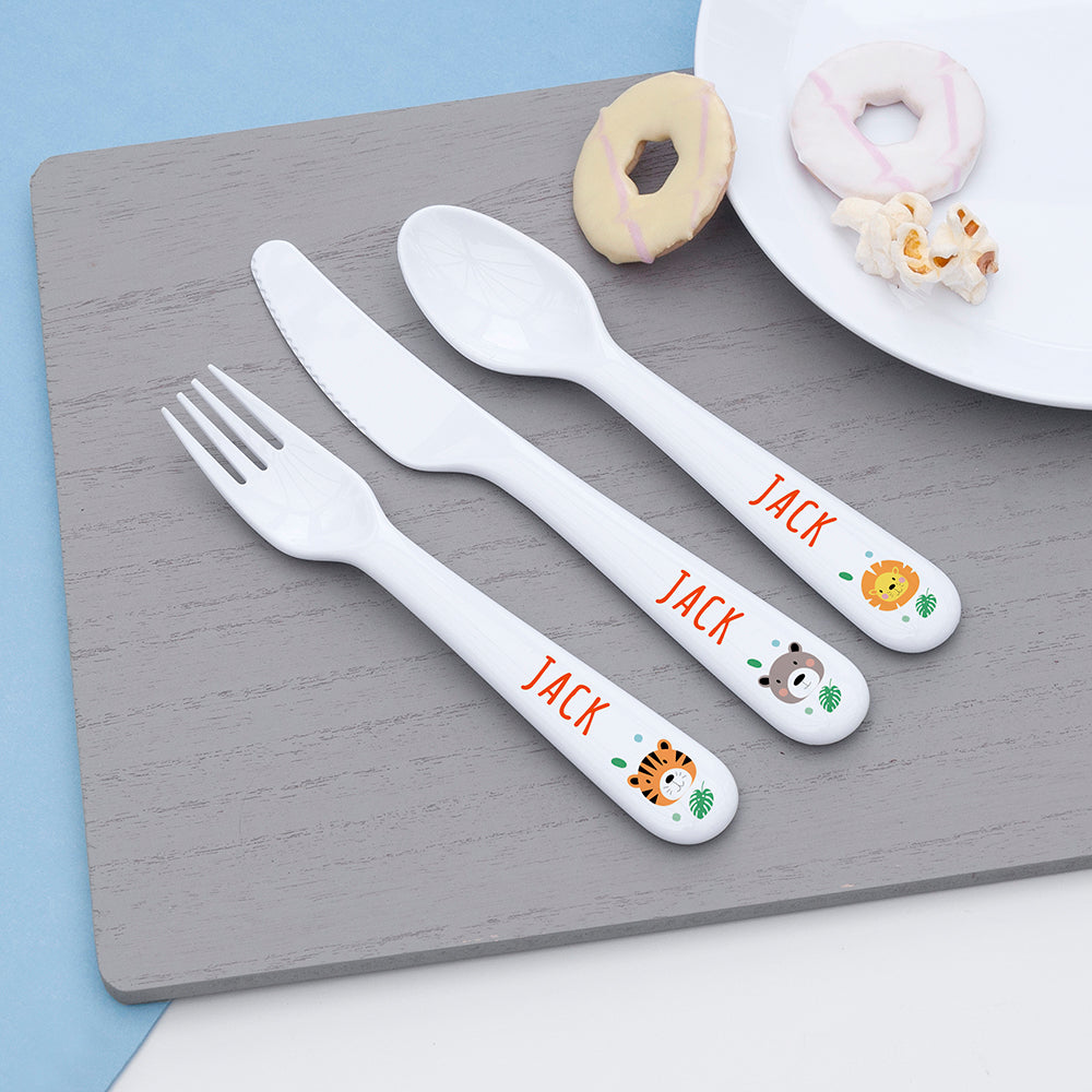 Personalised Children's Jungle Animal Cutlery Set