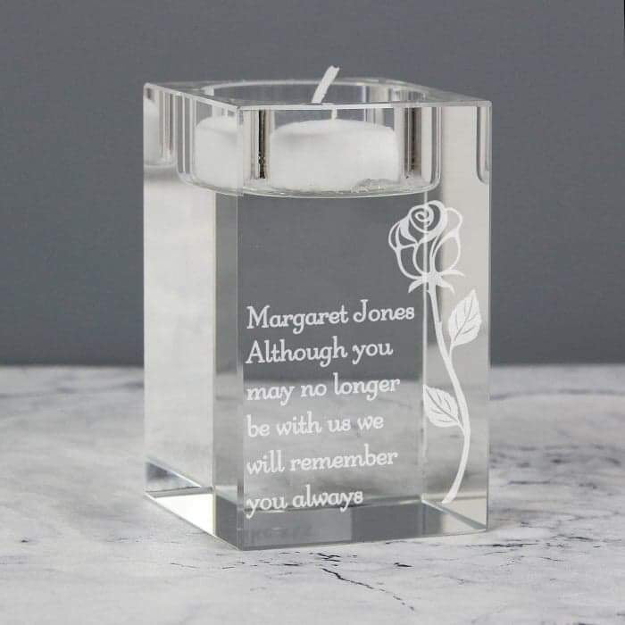 Personalised Rose Glass Tea Light Holder - Myhappymoments.co.uk