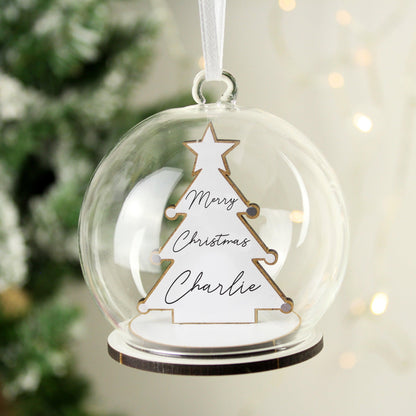 Personalised Wooden Christmas Tree Glass Bauble