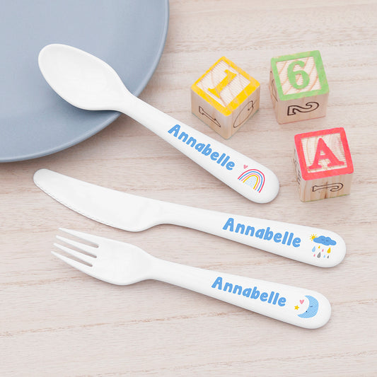 Personalised Children's Pastel Sky Cutlery Set