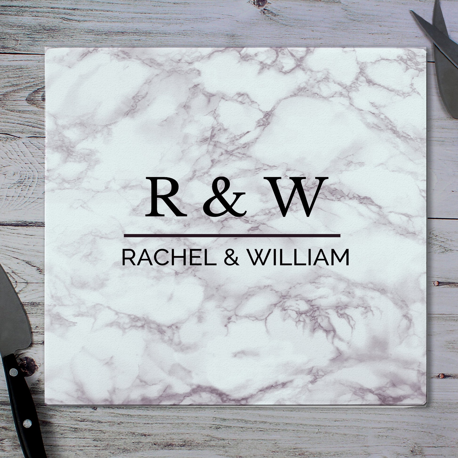 Personalised Marble Effect Glass Chopping Board/Worktop Saver