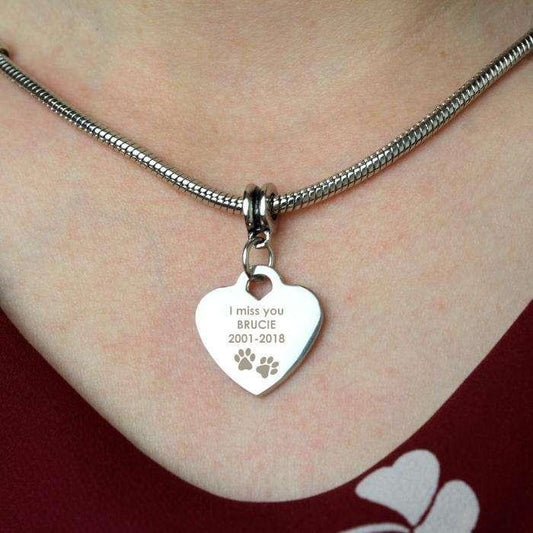 Personalised Pet Memorial Pawprint Heart Charm Necklace - Myhappymoments.co.uk