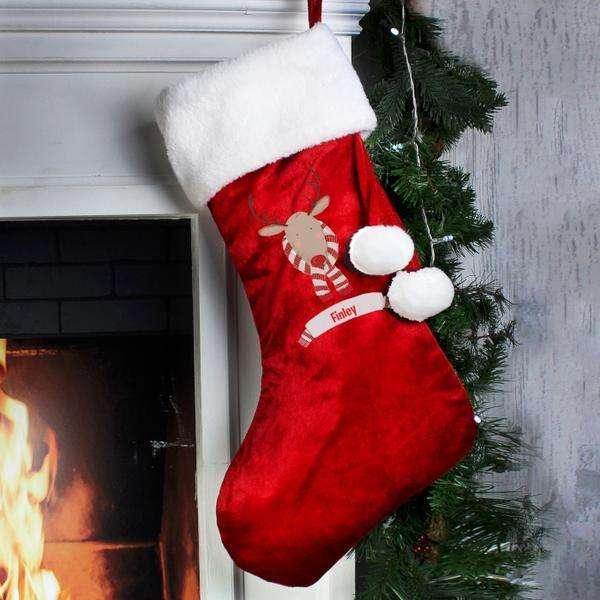 Personalised Retro Reindeer Luxury Christmas Stocking - Myhappymoments.co.uk