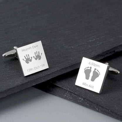 Personalised Hands and Feet New Baby Square Cufflinks - Myhappymoments.co.uk