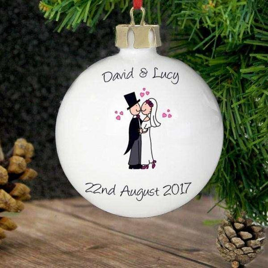 Personalised Cartoon Couple Keepsake Bauble - Myhappymoments.co.uk