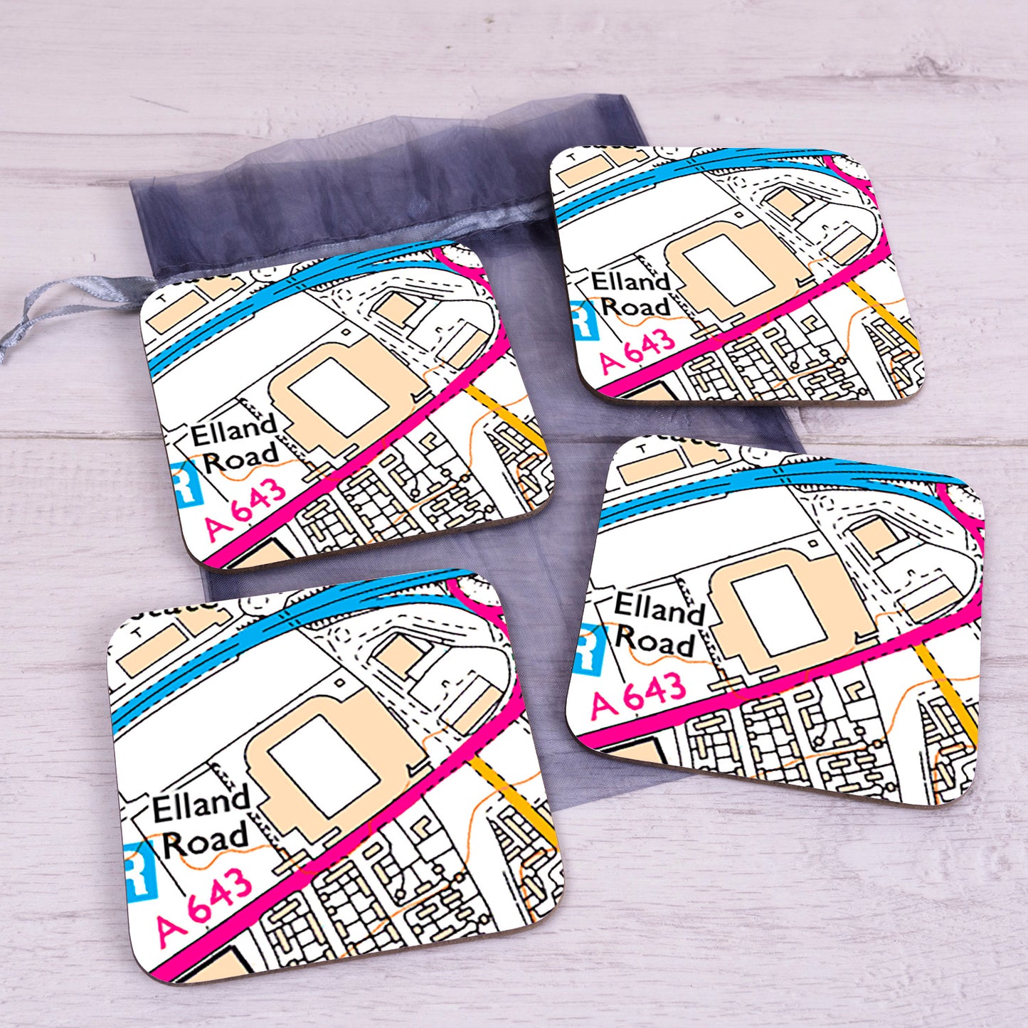 Football Club Stadium Map Set of 4 Coasters