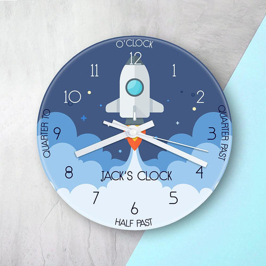 Personalised Kids Space Shuttle Glass Clock