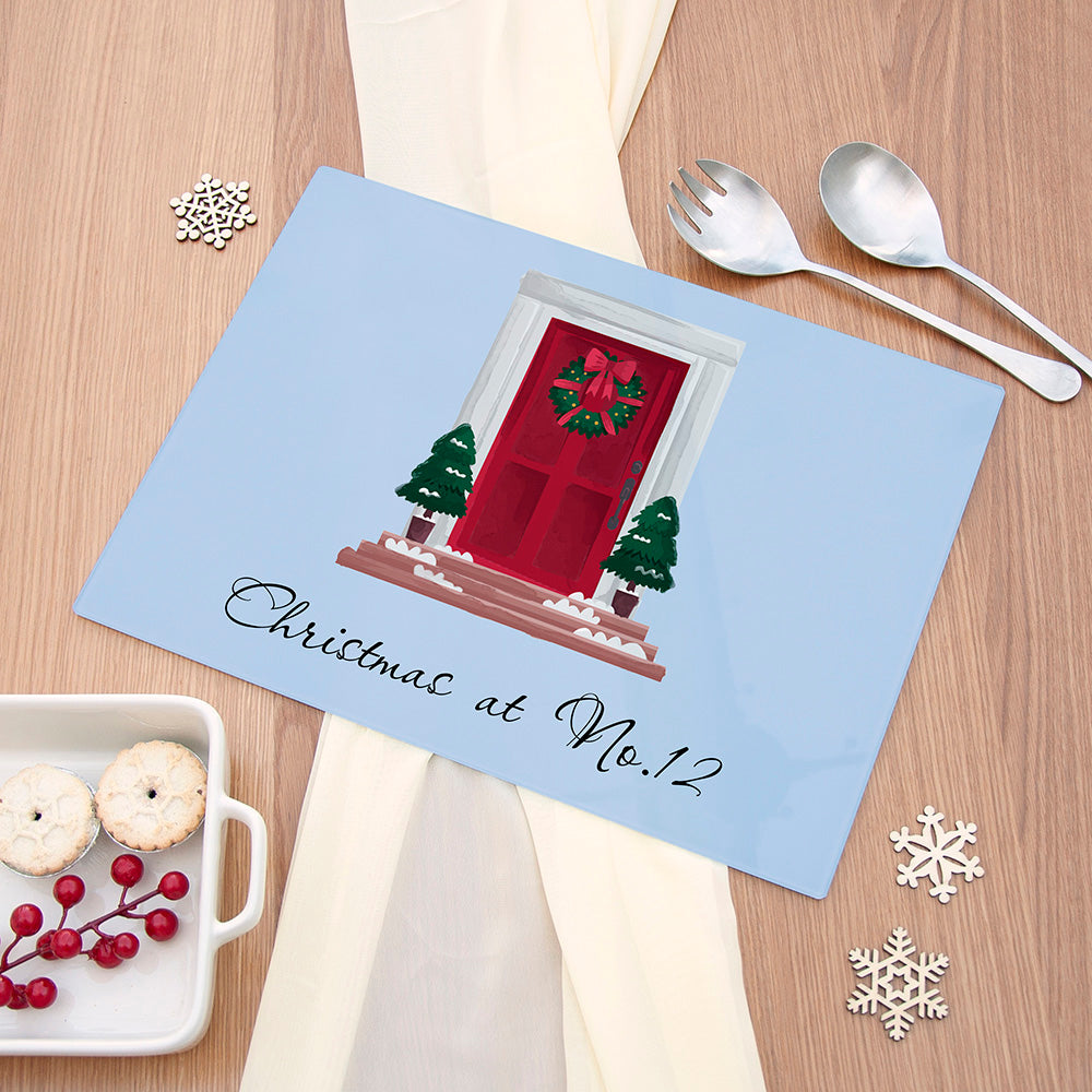 Personalised Christmas Door Number Rectangular Glass Chopping Board