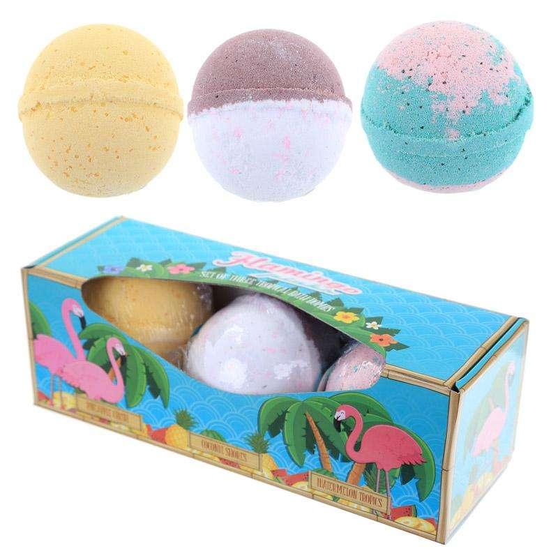 Set of 3 Flamingo Bath Bombs - Tropical Scents - Myhappymoments.co.uk