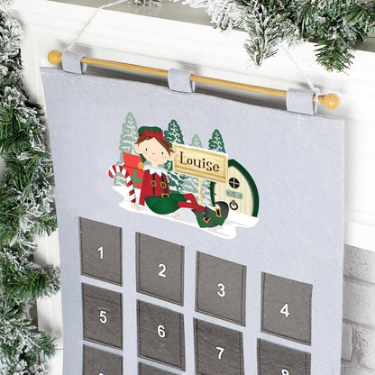 Personalised Pocket Elf Felt Advent Calendar In Silver Grey