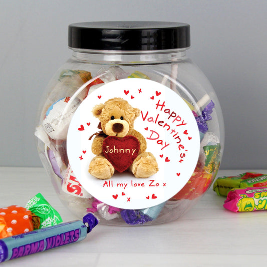 Personalised Teddy Heart Valentines Sweet Jar