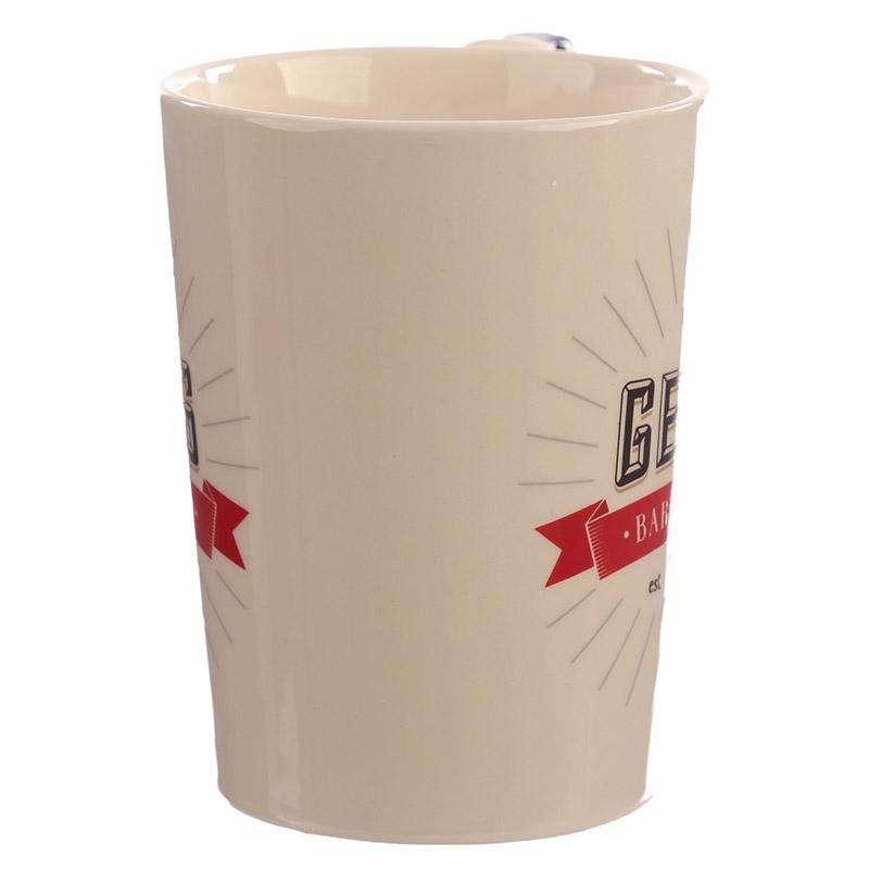 Shaving Foam Shaped Handle Ceramic Mug with Barber Shop Decal - Myhappymoments.co.uk