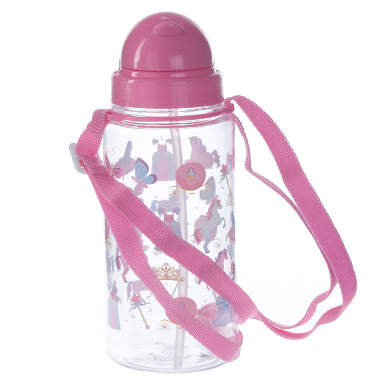 Childrens Unicorn Princess Water Bottle with Straw & String 450ml - Myhappymoments.co.uk