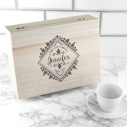 Personalised Time For a Break! Wooden Pukka Tea Box