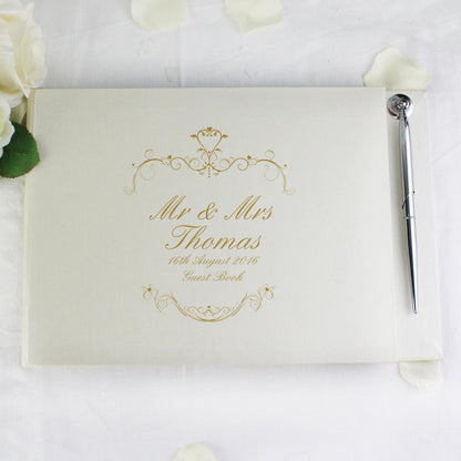 Personalised Gold Ornate Swirl Guest Book & Pen - Myhappymoments.co.uk