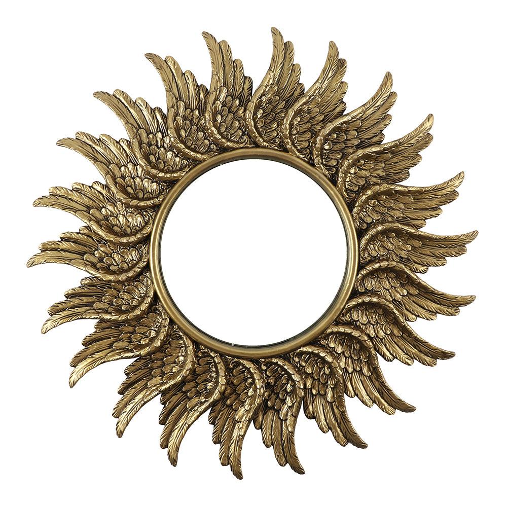 58cm Round Antique Gold Angel Wing Mirror