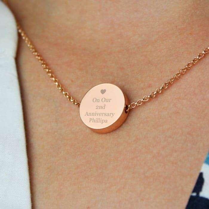 Personalised Heart Rose Gold Toned Disc Necklace - Myhappymoments.co.uk