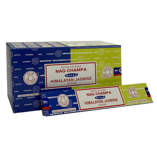 12 Pack of Combo Satya Incense Sticks - Nag Champa Himalayan Jasmine