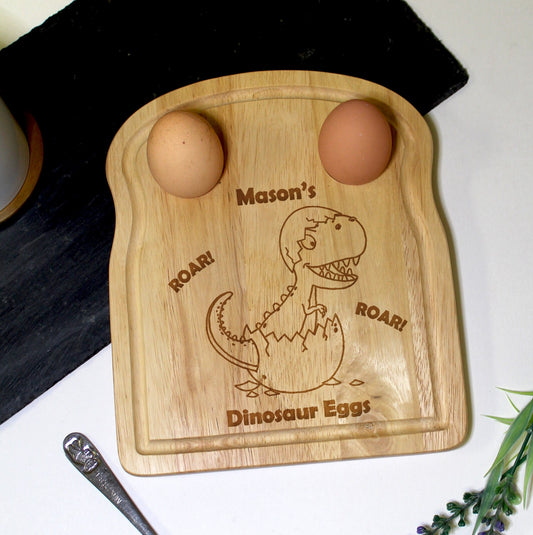 Personalised Dinosaur Egg and Soldiers Board - Myhappymoments.co.uk