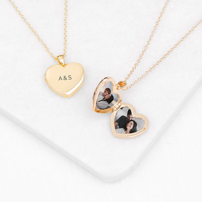 Personalised Heart Photo Locket Necklace - Gold Plated