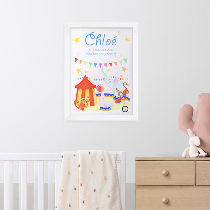 Personalised Circus Fun White Framed Print