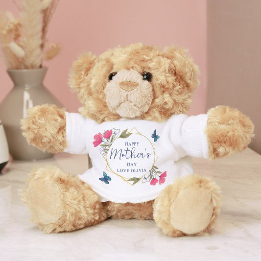 Personalised Geometric Floral Teddy Bear