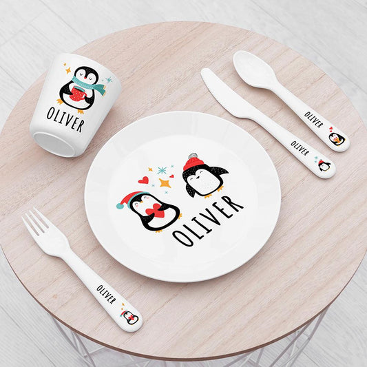 Personalised Christmas Children's Winter Penguin Dinner Set