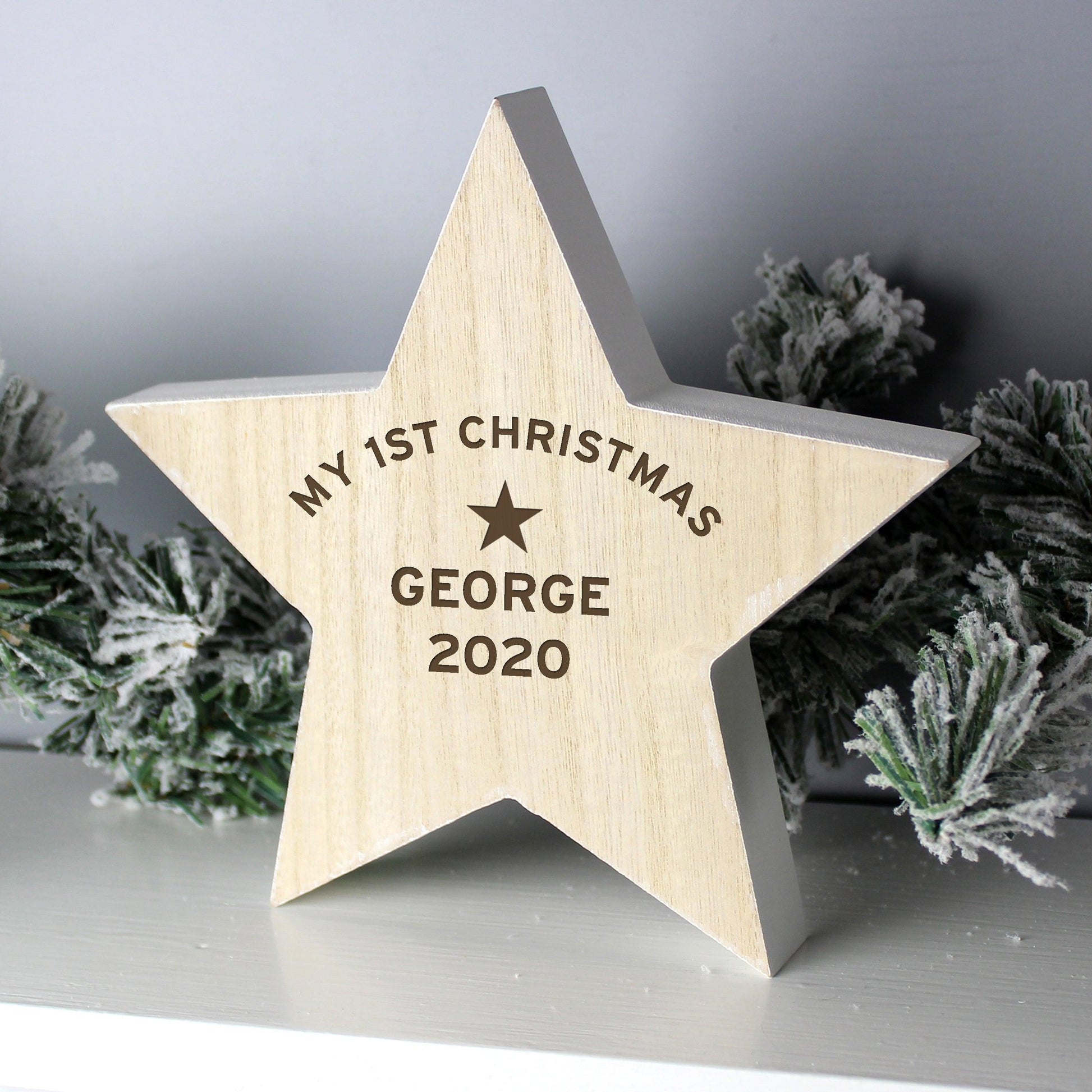 Personalised Rustic Wooden Star Christmas Decoration - Myhappymoments.co.uk