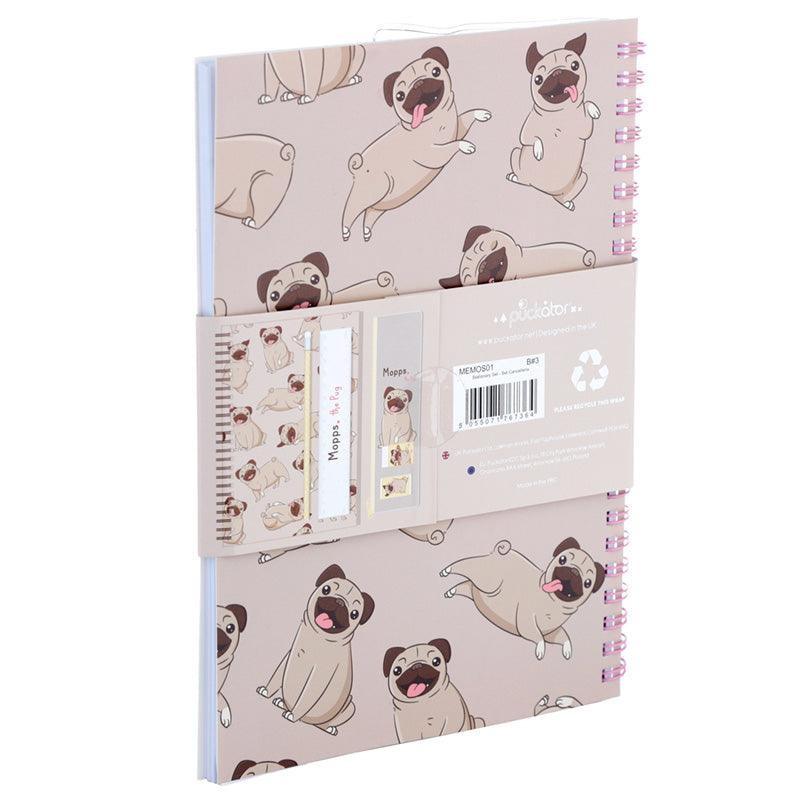 Mopps Pug Ring Bound Notepad & Pencil Case 6 Piece Stationery Set