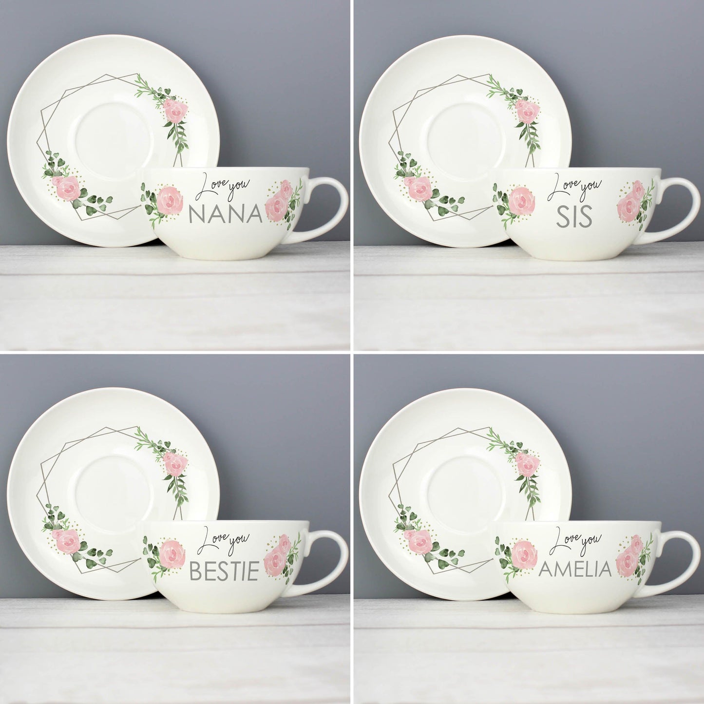 Personalised Abstract Rose Teacup & Saucer