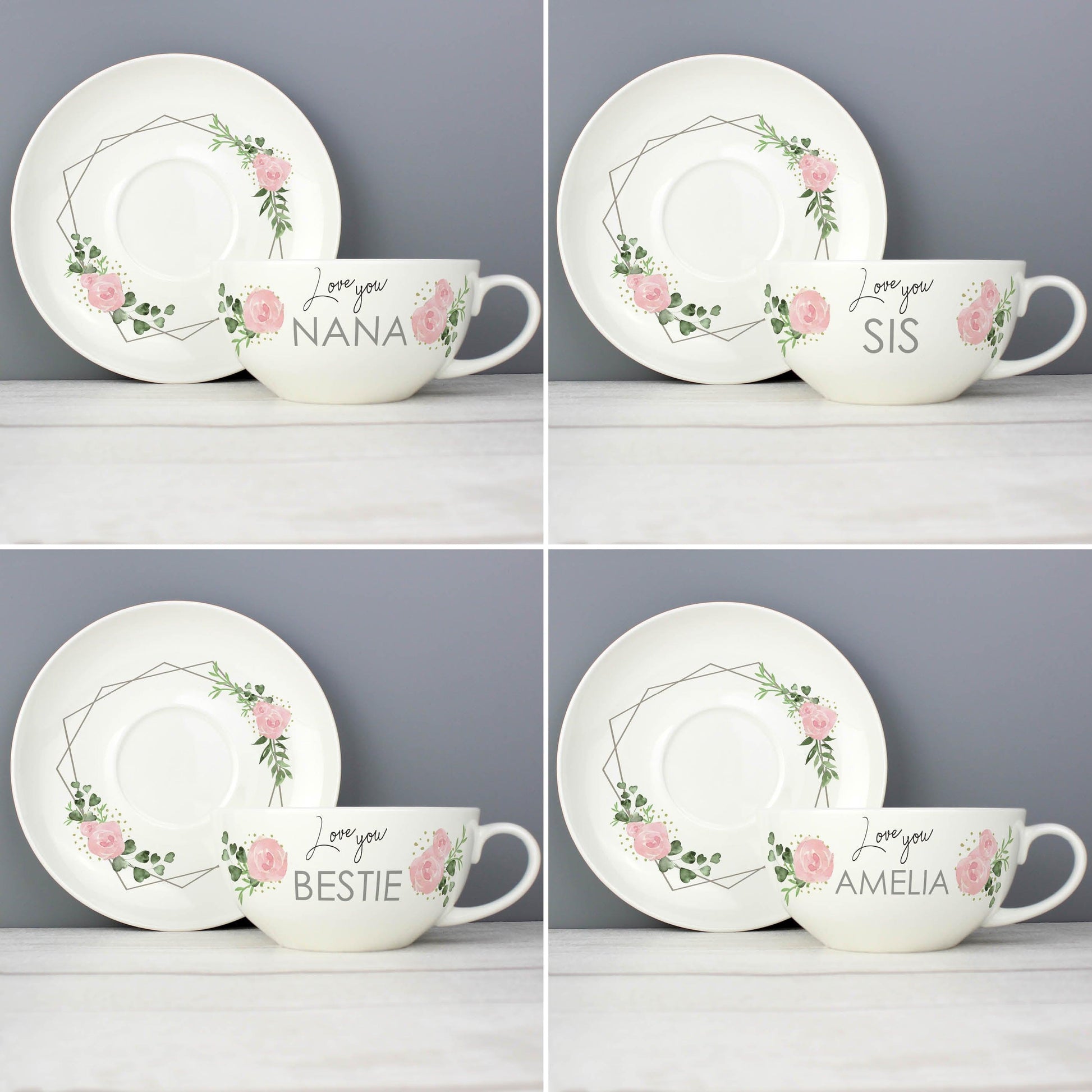 Personalised Abstract Rose Teacup & Saucer