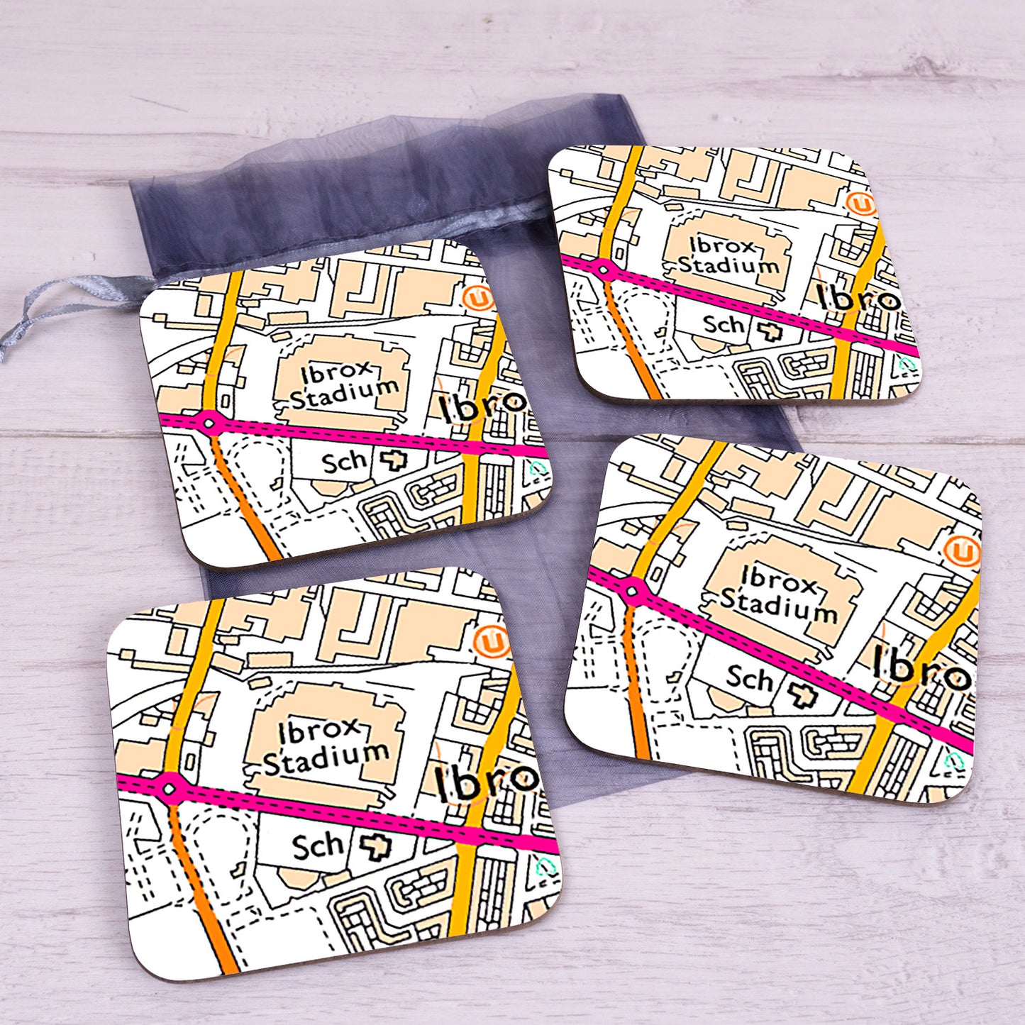 Football Club Stadium Map Set of 4 Coasters