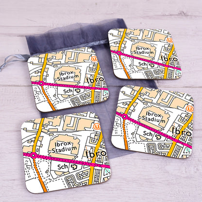 Football Club Stadium Map Set of 4 Coasters