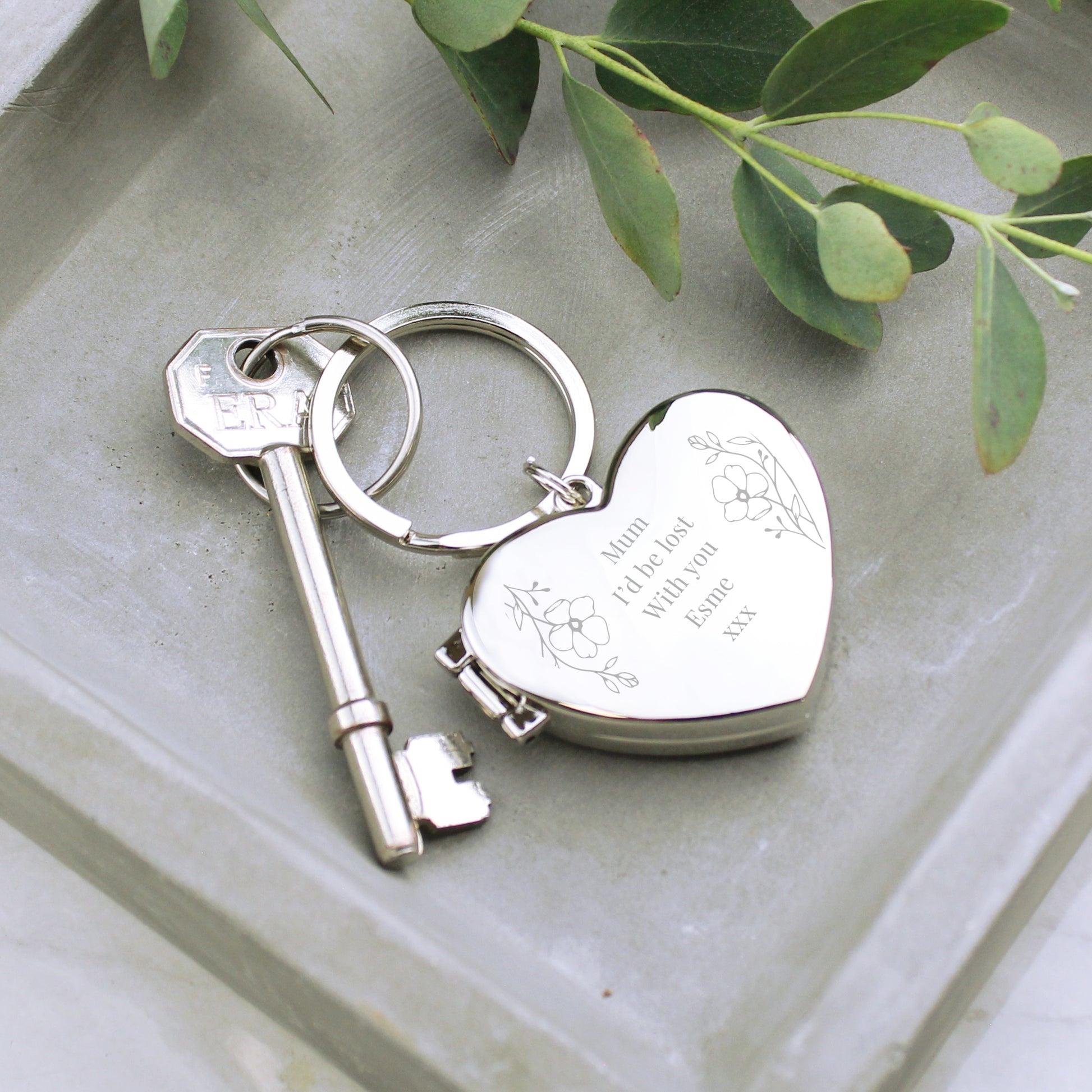 Personalised Floral Heart Photo Locket Keyring