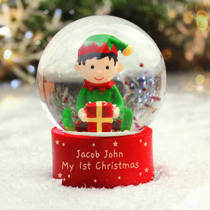 Personalised Message Elf Christmas Glitter Snow Globe