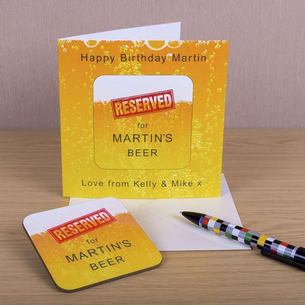 Personalised RESERVED for .... BEER Card With Coaster - Myhappymoments.co.uk