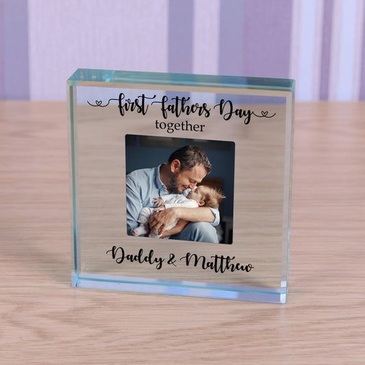 Personalised First Fathers Day Together Photo Glass Token