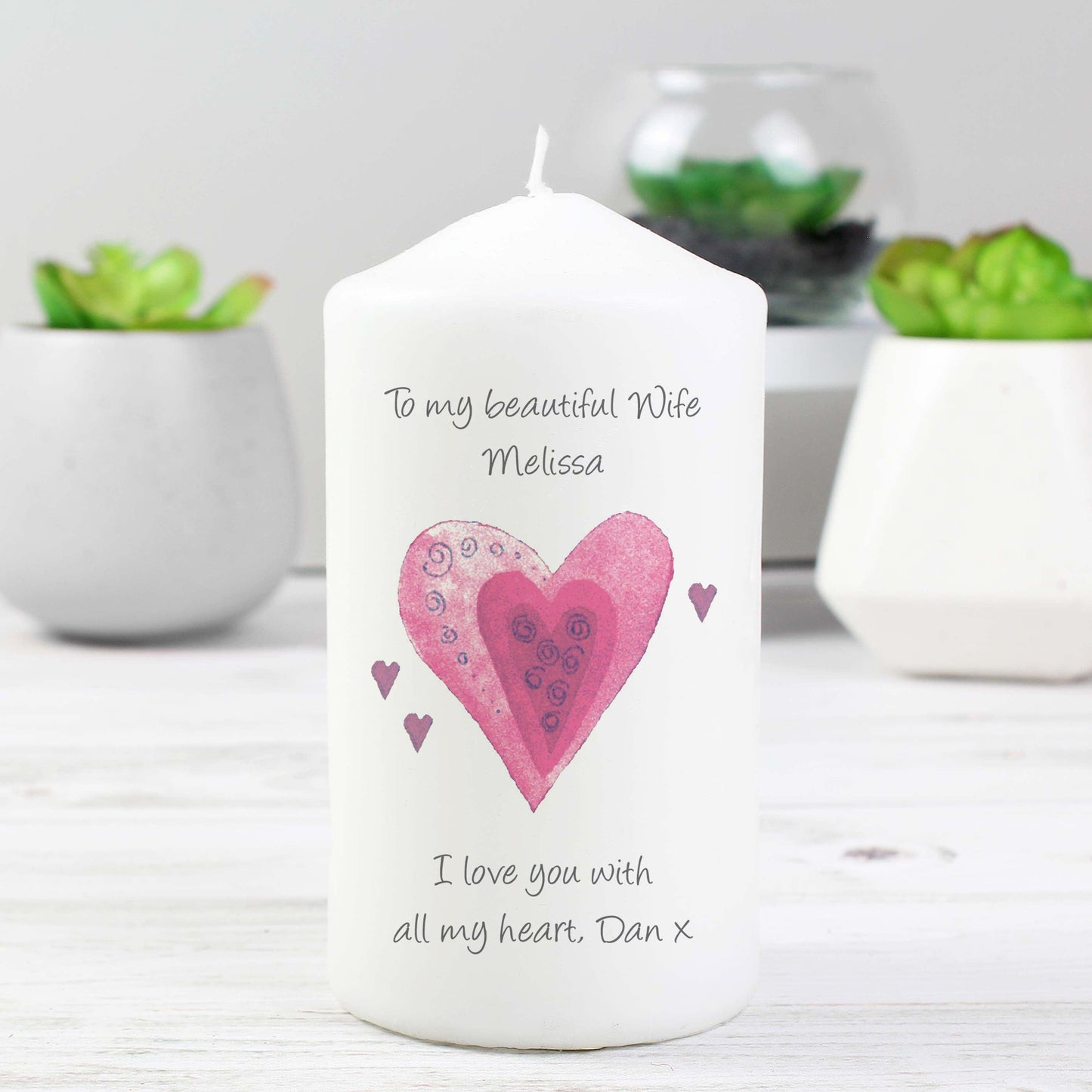 Personalised Hearts Candle