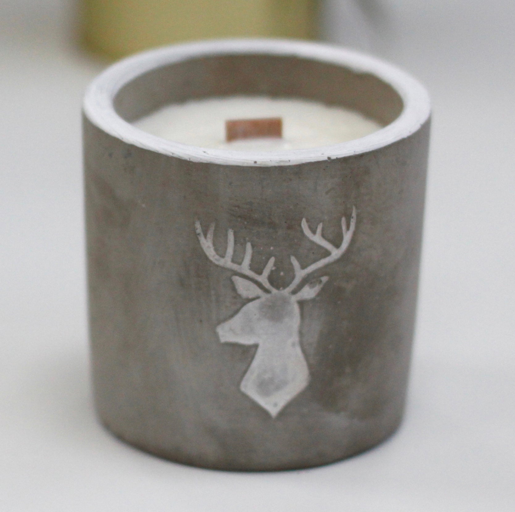 Concrete Wooden Wick Medium Candle Pot - Stag Head - Whiskey & Woodsmoke