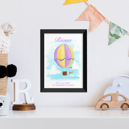 Personalised Hot Air Balloon Black Framed Print